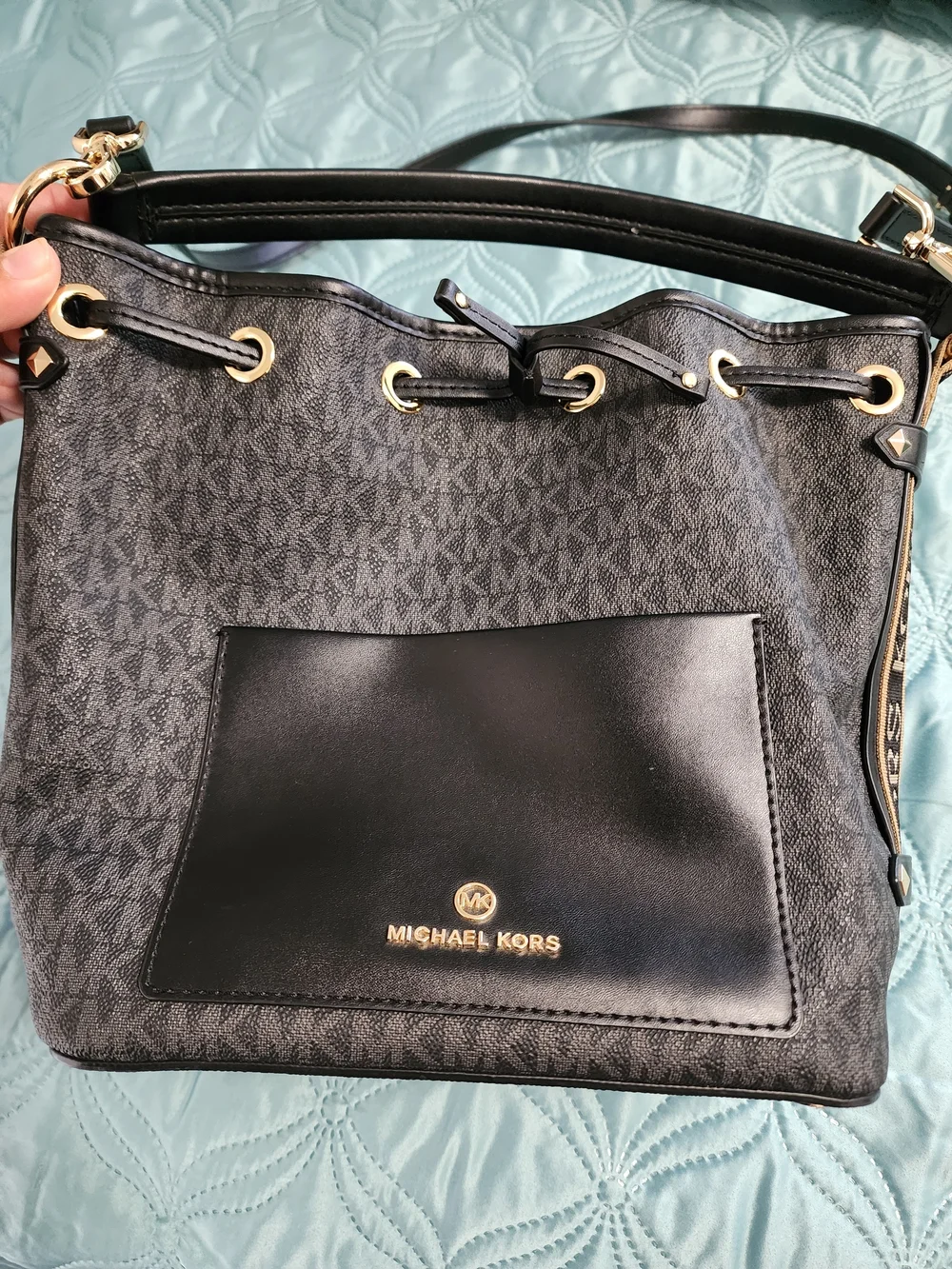 Michael Kors Black Logo Drawstring Shoulder Bag
